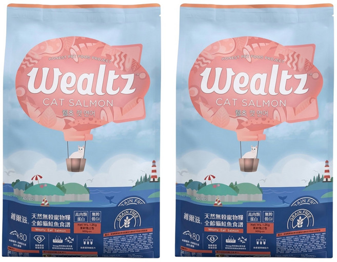 Wealtz 維爾滋 全齡貓 天然無穀寵物乾糧, 1.2kg, 2袋, 鮭魚