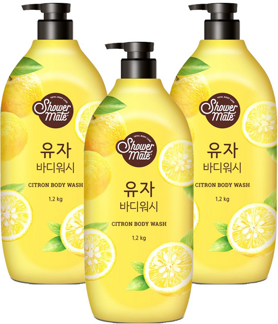 샤워메이트 내추럴 유자 바디워시 유자향, 1.2kg, 3개