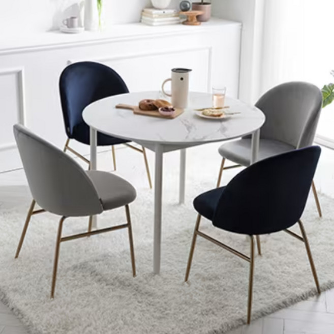 리바트 로티르 마블 원형식탁 + 세레나 체어 4p 세트 방문설치, 화이트(식탁), 그레이 + 골드(체어), 네이비 + 골드(체어)