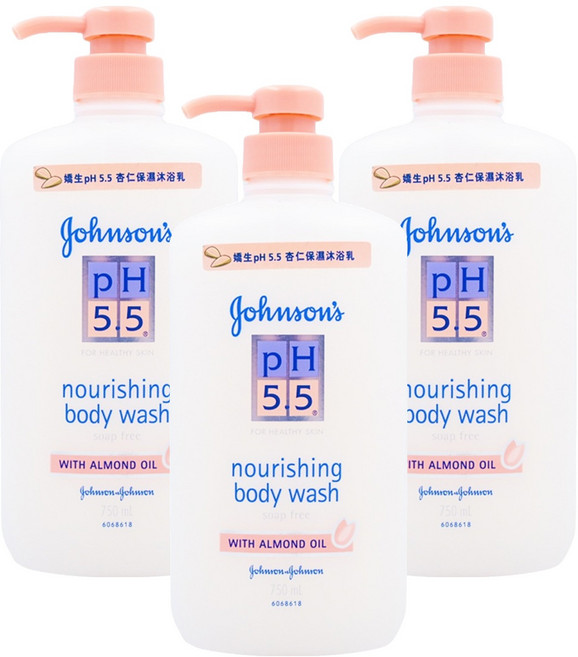 嬌生嬰兒PH5.5杏仁保濕沐浴乳 750ml 經皮膚科檢測 100%不含皂, 3瓶