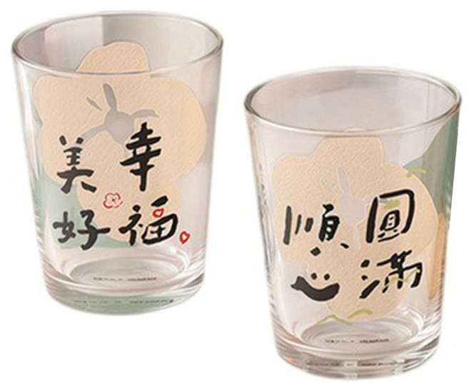 Mao's 樂陶陶 x 寫字的人 日日祝福玻璃杯禮盒組 6.6 x 8.5cm, 手工貼花 透明色, 1組