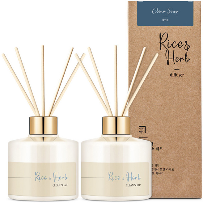 살림백서 라이스 앤 허브 디퓨저, 클린솝, 200ml, 2개