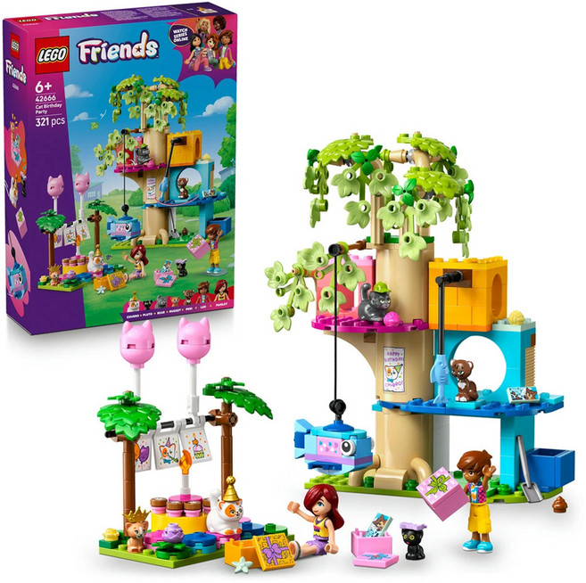 LEGO 樂高 好朋友系列 貓咪生日派對和樹屋 Cat Birthday Party & Tree House 42666, 1盒, 多色
