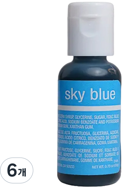 셰프마스터 리쿠아젤 식용색소 스카이블루, 20g, 6개