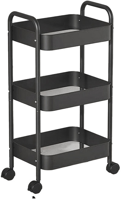 葉子小舖 網籃置物推車, 3層, 黑色