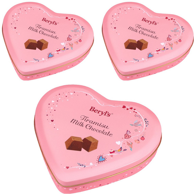 Beryl's 提拉米蘇風味牛奶巧克力 心型鐵盒裝 添加植物油, 80g, 3盒