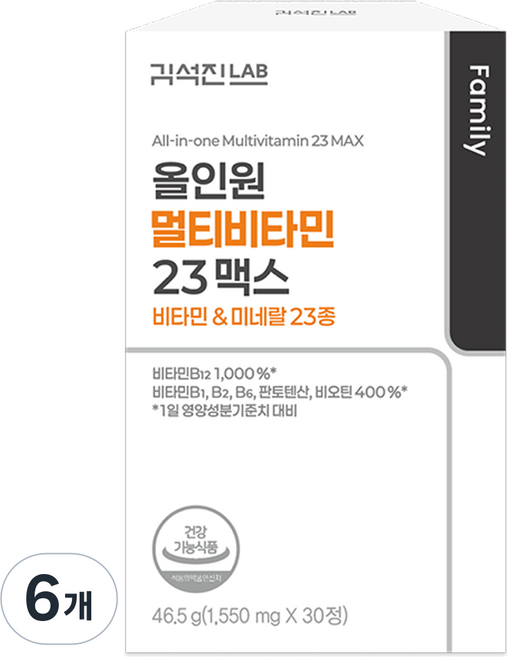 김석진랩 올인원 멀티비타민 23맥스 46.5g, 6개, 30정
