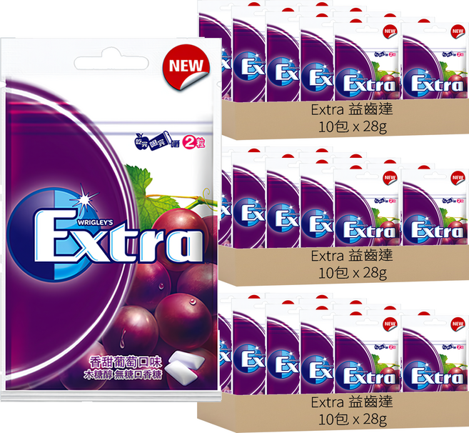 Extra 益齒達 木醣醇 無糖口香糖 香甜葡萄口味, 28g, 30包