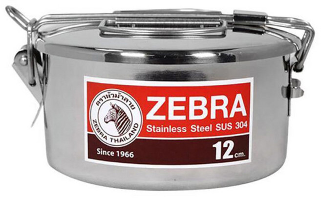 ZEBRA THAILAND 斑馬牌 304不銹鋼兩用圓型便當盒 600ml, 銀色 + 黑色, 1個