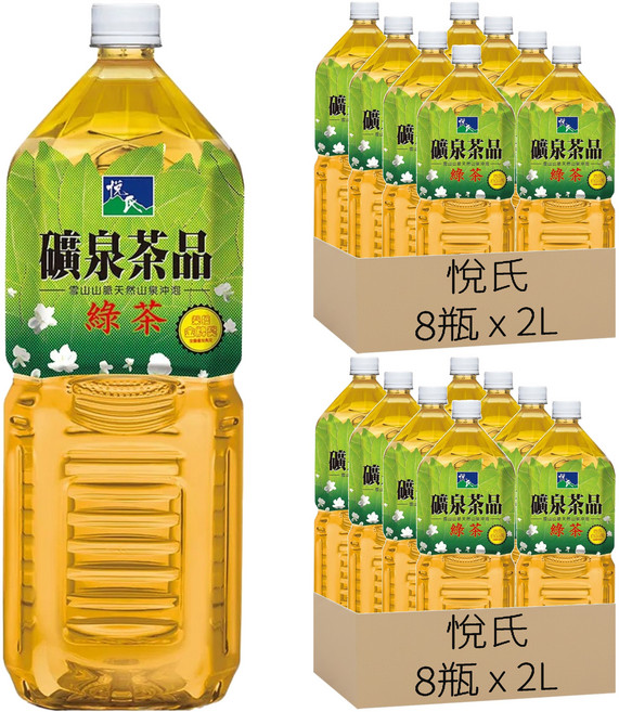 悅氏 礦泉茶品 綠茶, 2L, 16瓶