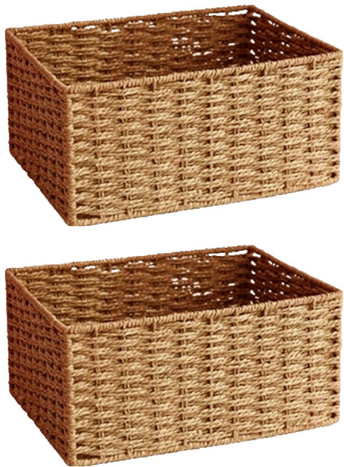 블럭마트 모던 라탄 수납 바구니, 브라운, 2개