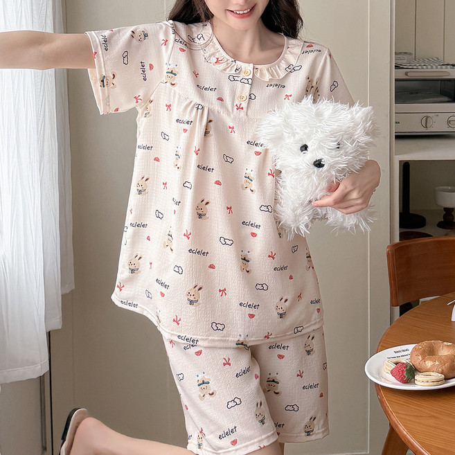 Anna&Co女款Yoru棉質圖案圓領上下套裝