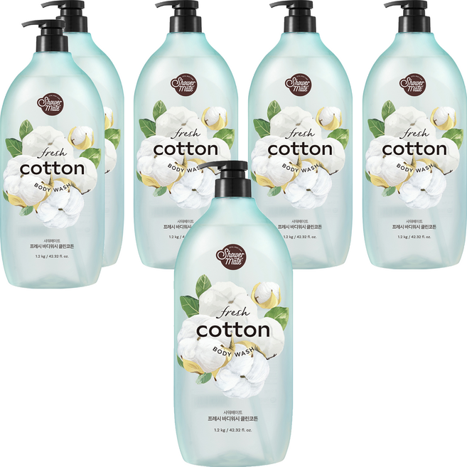 샤워메이트 내추럴 클린코튼 바디워시 목화솜향, 1.2kg, 6개