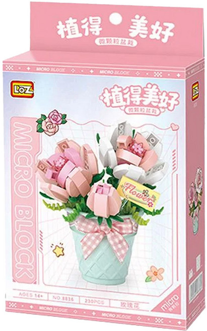 LoZ 玫瑰花, 粉色 + 藍色 + 白色, 1組