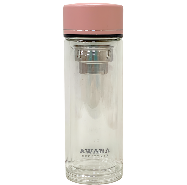 AWANA 耐熱雙層玻璃杯 GL-200, 1個, 粉蓋 + 透明色, 200ml