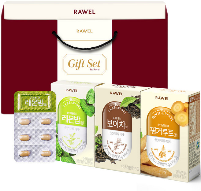 로엘 레몬밤 30정 + 보이차 30정 + 핑거루트 30정 예뻐지는 영양제 선물 세트, 45g, 1세트