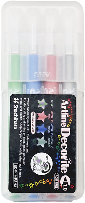 Shachihata 寫吉達 Artline Decorite 水板筆套裝 1.0 4支裝, 白色 + 金色 + 銀色 + 銅色, 1盒