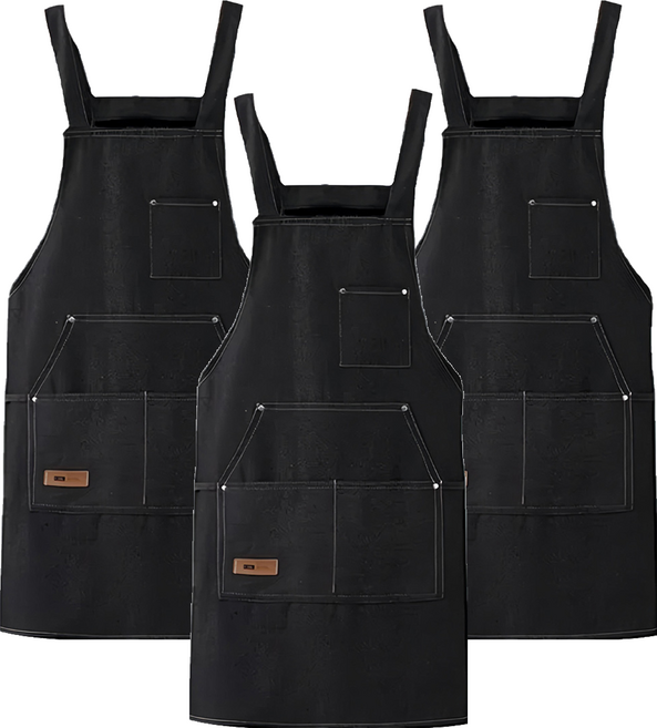 德利生活 時尚素色牛仔大口袋圍裙 元寶兜, 黑色, 3件