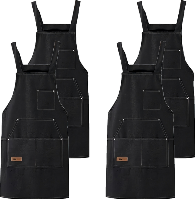 德利生活 時尚素色牛仔大口袋圍裙 元寶兜, 黑色, 4件