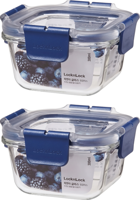 LocknLock 樂扣樂扣 頂級透明耐熱玻璃保鮮盒 正方款 300ml, 容器 + 蓋子, 2個