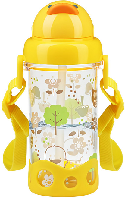 PiYOPiYO小鴨Tritan吸管水壺滑蓋式吸管可替換易清洗又堅固攜帶方便, 黃色, 400ml, 1個