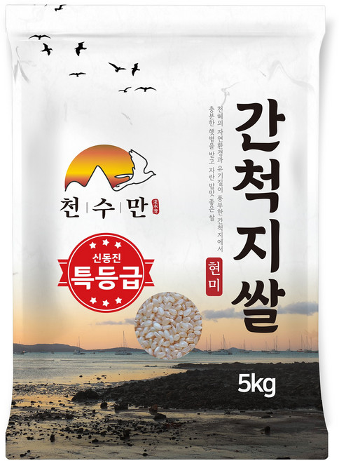 천수만 간척지쌀 특등급 신동진 현미, 5kg, 1개