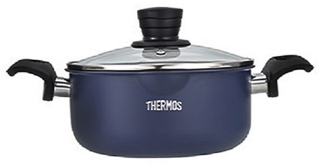 THERMOS 膳魔師 巧味不沾鍋雙耳附蓋湯鍋, 20cm, 冰川藍, 1個