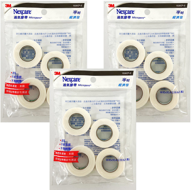 3M Nexcare 通氣膠帶 半吋, 4捲, 3包