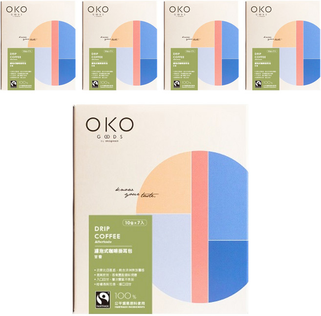 OKO 生態綠 濾泡式咖啡掛耳包 甘香綠, 10g, 7包, 5盒