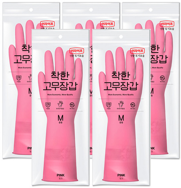 롯데이라이프 착한 고무장갑, 핑크, 중(M), 5세트