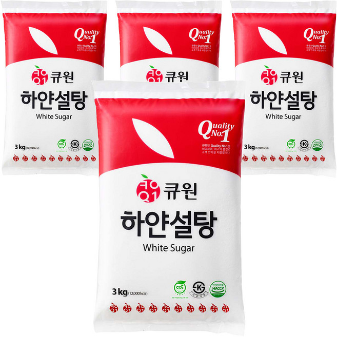 큐원 하얀 설탕, 3kg, 4개