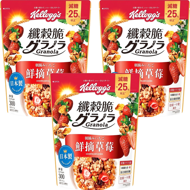 Kellogg's 家樂氏 Granola 纖穀脆 鮮摘草莓, 300g, 3包