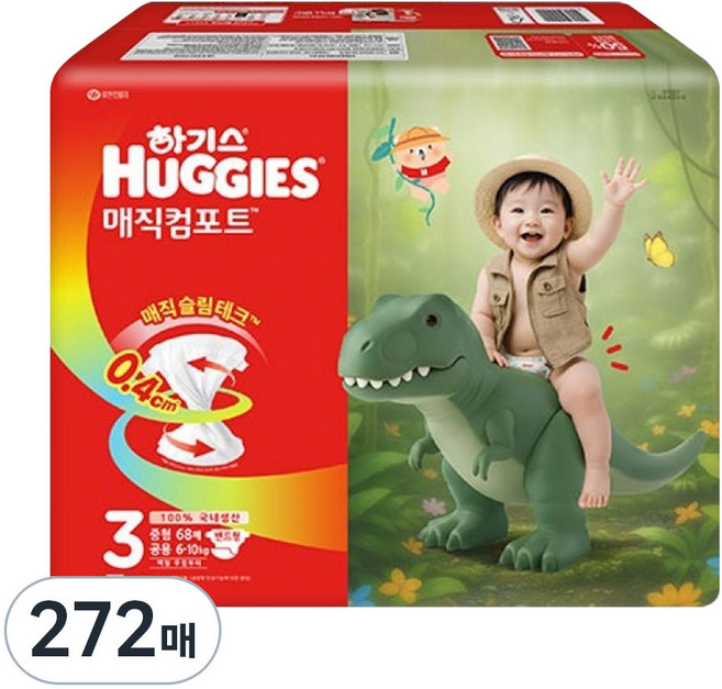 하기스 2026 매직컴포트 밴드형 기저귀 남여공용, 272매, 3단계