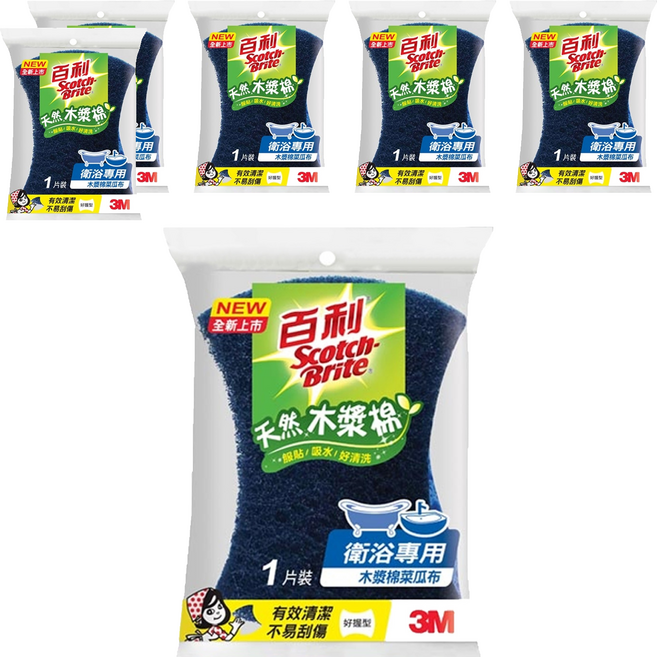 3M Scotch-Brite 百利 衛浴菜瓜布 木漿棉, 6片, 1入