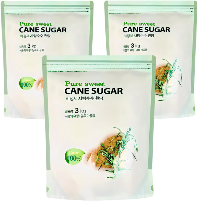 퓨어스윗 비정제 사탕수수원당, 3kg, 3개