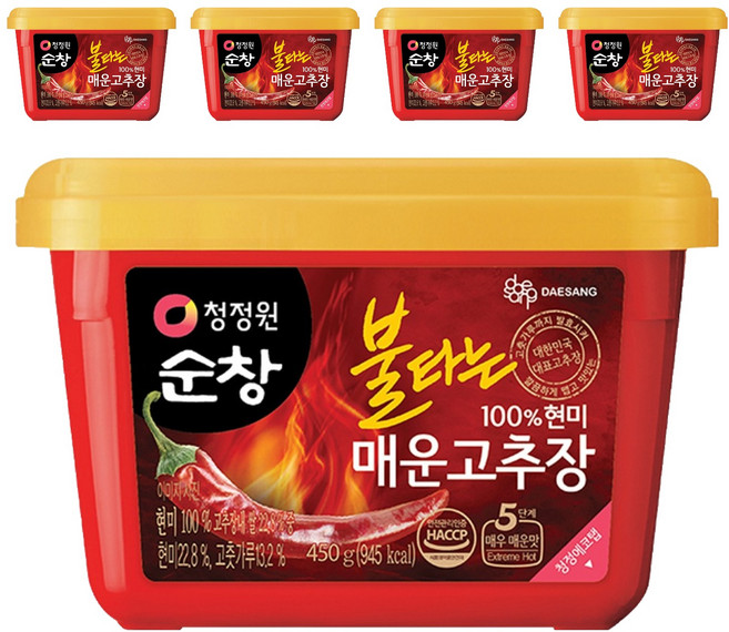 청정원순창 불타는 매운고추장, 450g, 5개