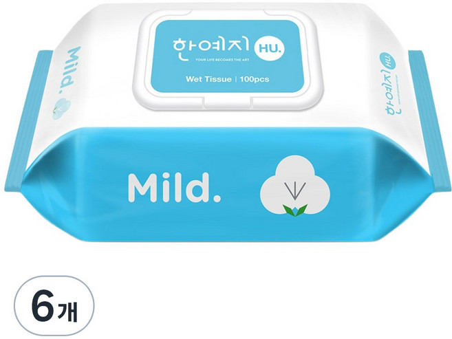 한예지 휴 마일드 물티슈 캡형, 100매, 6개