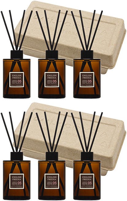 데일리콤마 엠버 에디션 디퓨저 200ml 3p + 블랙리드스틱 12p 세트, 잉글리쉬프리지아, 2세트