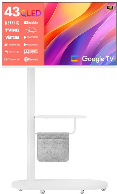 와이드뷰 4K UHD 화이트에디션 QLED 구글3.0 스마트TV + 삼탠바이미 이동식 스탠드 세트, QWGE43UT1(TV), EKWBYME3833W(스탠드), 고객직접설치, 스탠드형, 109cm(43인치)