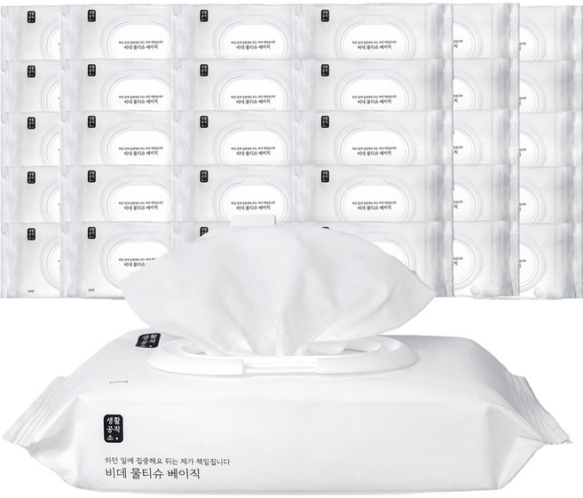 생활공작소 베이직 비데티슈 캡형, 60매, 40개