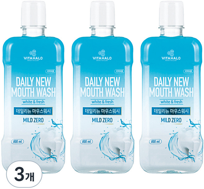 비타할로 데일리뉴 마우스워시 마일드 제로, 800ml, 3개
