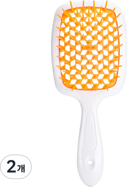 리빙홈디테일 볼륨 헤어브러쉬, 화이트핸들 + 오렌지, 2개