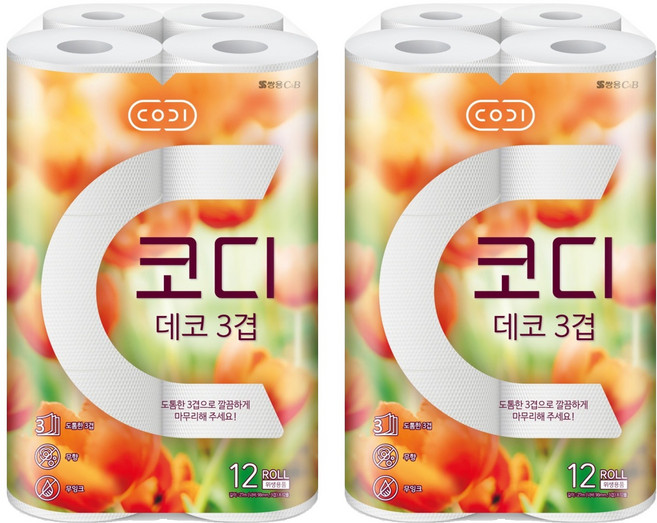 코디 3겹 데코 고급 롤화장지, 27m, 12개입, 2개