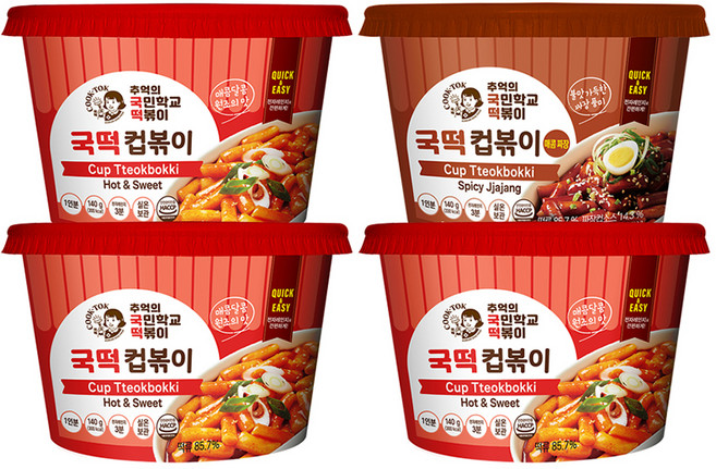 추억의국민학교떡볶이 컵볶이 140g x 3개+추억의국민학교떡볶이 컵볶이 매콤짜장 140g x 1개, 560g, 1세트