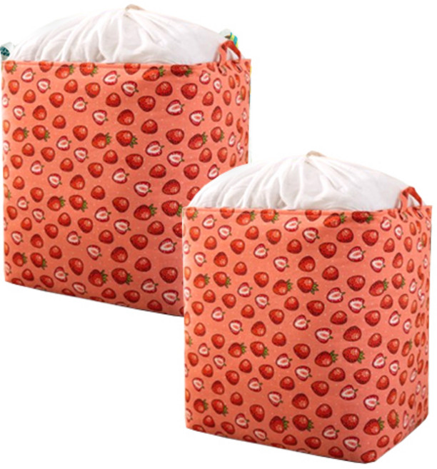 디오셀 대용량 스트링 쪼임 이불 수납 다용도 포켓 100L, 딸기, 2개