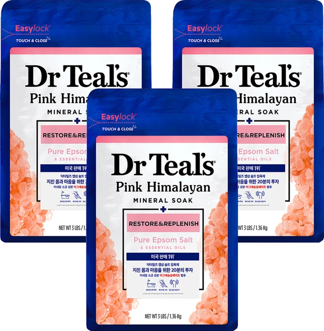 닥터틸즈 핑크 히말라얀 미네랄 소크 리스토어 앤 리플레니쉬 퓨어 엡섬 바스솔트 앤 에센셜 오일즈, 1.36kg, 3개 - 쿠팡