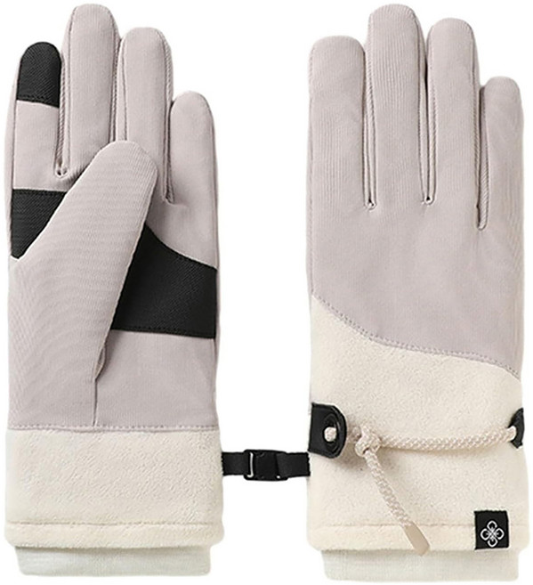 WARMPLUS 簡約拼接加絨防寒保暖可觸控騎行手套 - 灰色