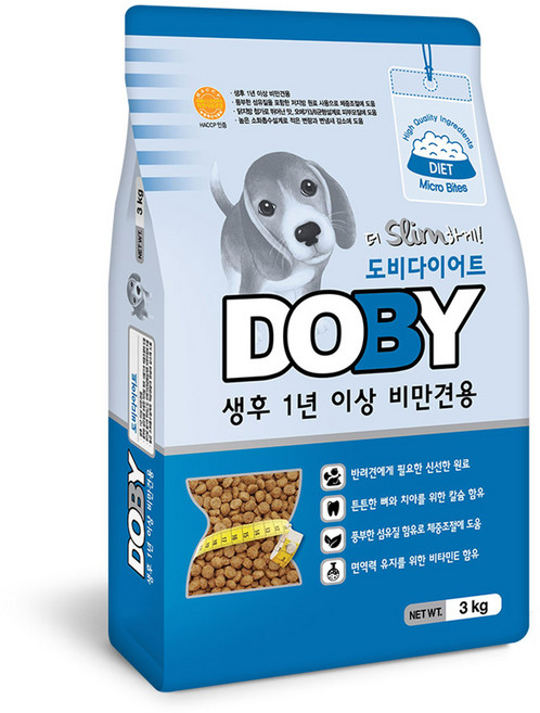 인터펫코리아 도비 어덜트 강아지 다이어트 건식사료, 곡물, 3kg, 1개