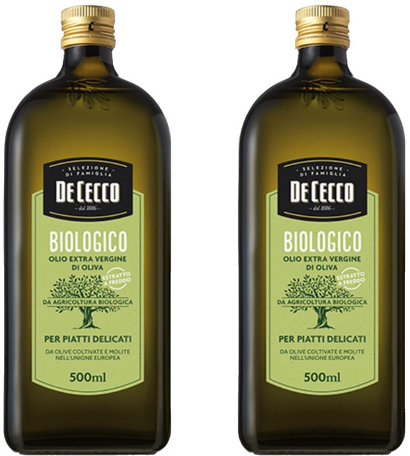 데체코 유기농 엑스트라 버진 올리브오일, 500ml, 2개