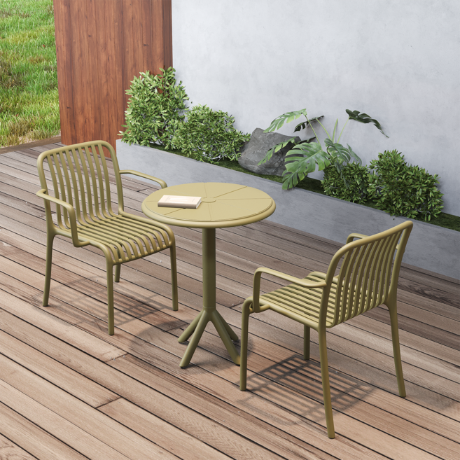 하비티 아웃도어 카페 테라스 야외 테이블 원형 + 의자 2p 세트, 딥그린